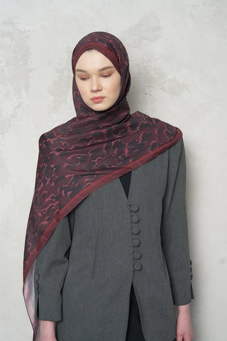 Leopar Desenli Pamuk Dokulu Şal - Bordo