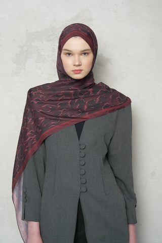 Leopar Desenli Pamuk Dokulu Şal - Bordo