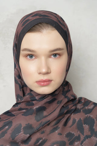 Leopar Desenli Pamuk Dokulu Şal - Kahverengi