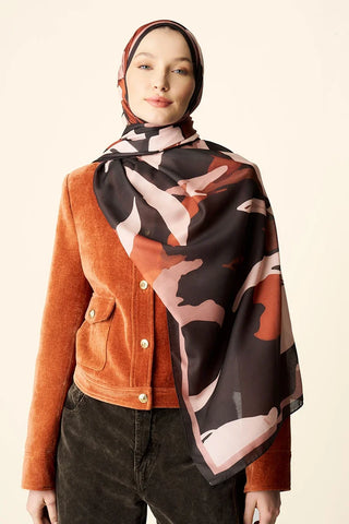 Liva Desenli Pamuk Dokulu Şal - Kahverengi