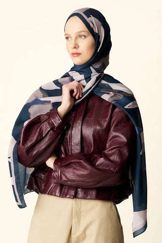 Liva Desenli Pamuk Dokulu Şal - Lacivert