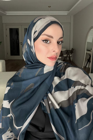 Liva Desenli Pamuk Dokulu Şal - Lacivert