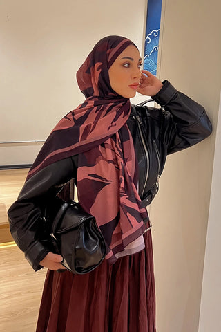 Liva Desenli Pamuk Dokulu Şal - Mürdüm
