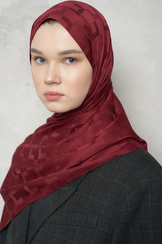 Naiya Jakar Şal Block Desen - Bordo