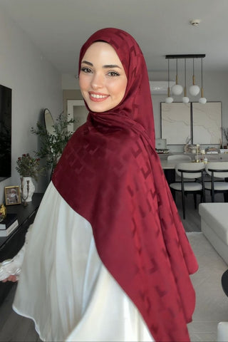 Naiya Jakar Şal Block Desen - Bordo