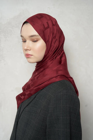 Naiya Jakar Şal Block Desen - Bordo