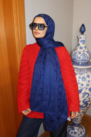 Naiya Jakar Şal Block Desen - Gece Mavisi