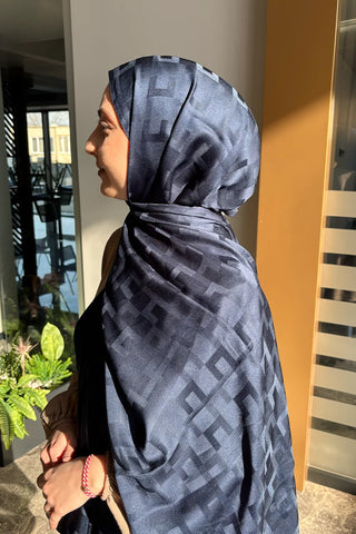 Naiya Jakar Şal Block Desen - Lacivert