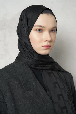 Naiya Jakar Şal Block Desen - Siyah