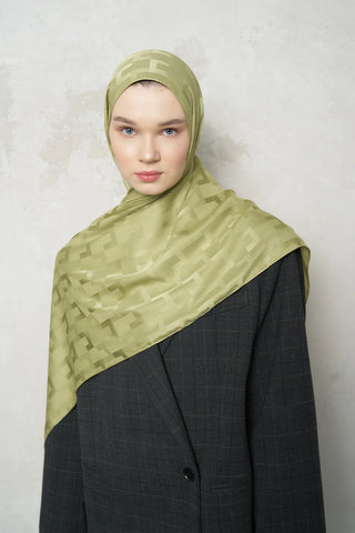 Naiya Jakar Şal Block Desen - Yağ Yeşili