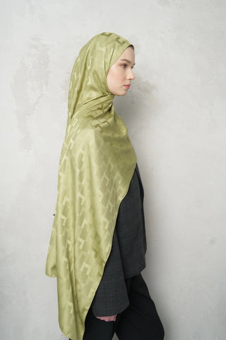 Naiya Jakar Şal Block Desen - Yağ Yeşili