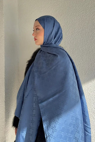 Naiya Jakar Şal Frame Desen - İndigo