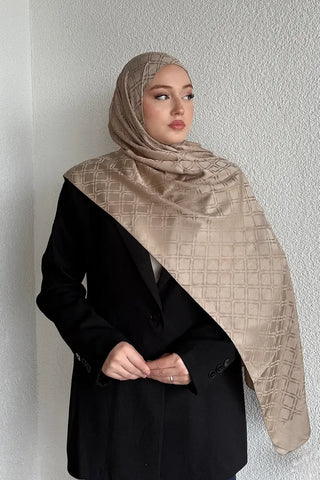 Naiya Jakar Şal Frame Desen - Koyu Bej