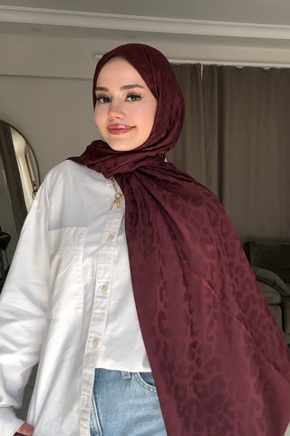 Naiya Jakar Şal Leopar Desen - Bordo
