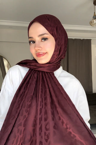 Naiya Jakar Şal Leopar Desen - Bordo