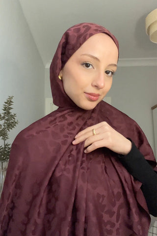 Naiya Jakar Şal Leopar Desen - Bordo