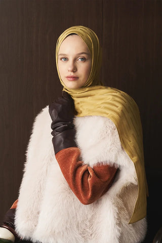 Naiya Jakar Şal Line Desen - Hardal