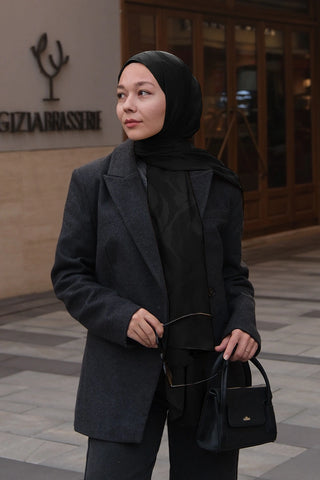 Naiya Jakar Şal Wave Desen - Siyah