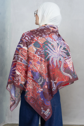 Palm Desen Omuz Şalı - Bordo