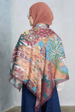Palm Desen Omuz Şalı - Kızıl Kahve