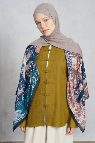 Palm Desen Omuz Şalı - Lacivert