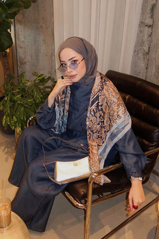 Palm Desen Omuz Şalı - Mavi