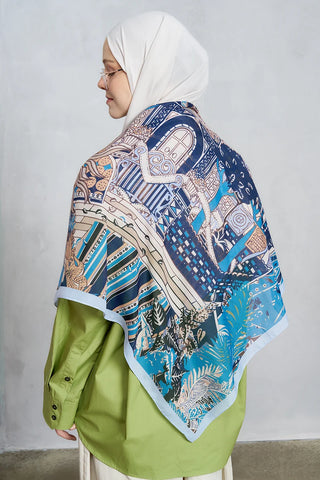 Palm Desen Omuz Şalı - Mavi