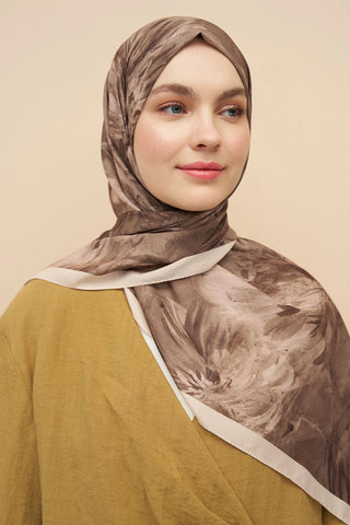 Peony Desen İtalyan İpeği Şal - Bej