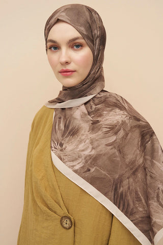 Peony Desen İtalyan İpeği Şal - Bej
