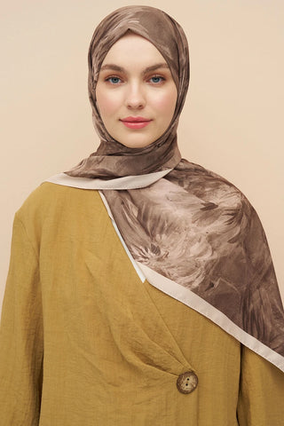 Peony Desen İtalyan İpeği Şal - Bej