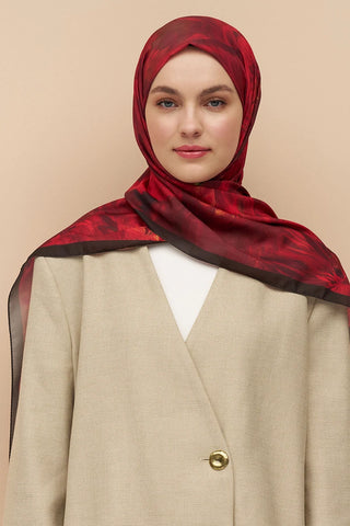 Peony Desen İtalyan İpeği Şal - Bordo
