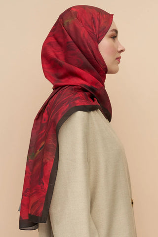 Peony Desen İtalyan İpeği Şal - Bordo