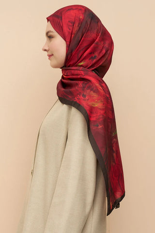 Peony Desen İtalyan İpeği Şal - Bordo