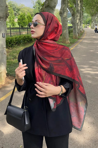 Peony Desen İtalyan İpeği Şal - Bordo