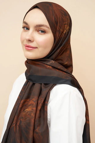 Peony Desen İtalyan İpeği Şal - Hardal