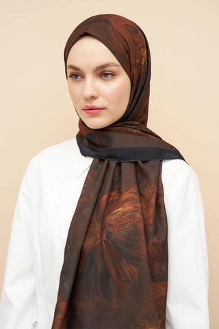 Peony Desen İtalyan İpeği Şal - Hardal