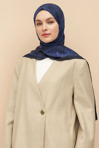Peony Desen İtalyan İpeği Şal - Lacivert