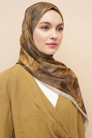 Peony Desen İtalyan İpeği Şal - Sarı
