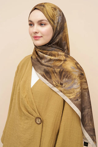 Peony Desen İtalyan İpeği Şal - Sarı
