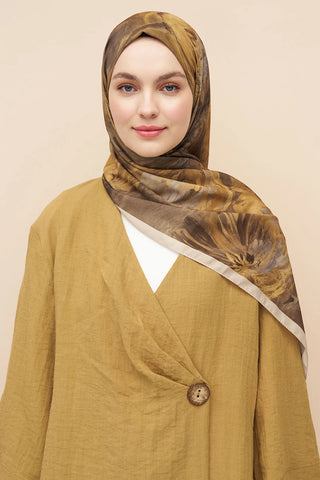 Peony Desen İtalyan İpeği Şal - Sarı