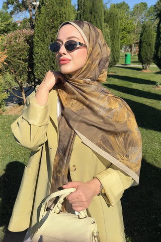Peony Desen İtalyan İpeği Şal - Sarı