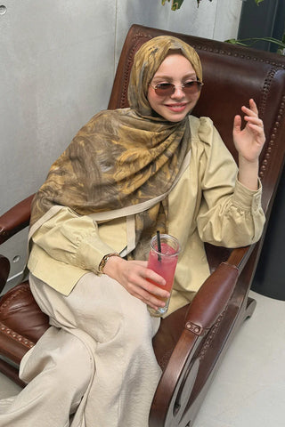 Peony Desen İtalyan İpeği Şal - Sarı