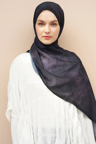 Peony Desen İtalyan İpeği Şal - Siyah