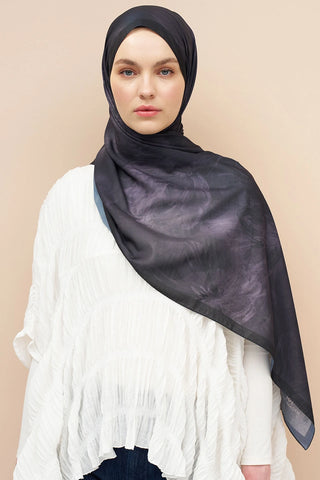 Peony Desen İtalyan İpeği Şal - Siyah