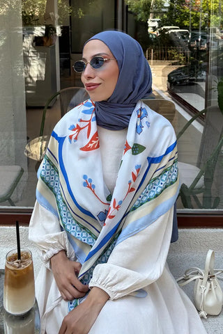 Poise Desen Omuz Şalı - Mavi