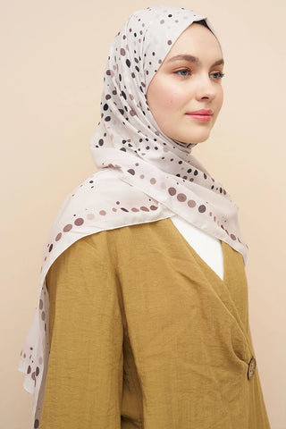 Polka Dots Desen İtalyan İpeği Şal - Bej