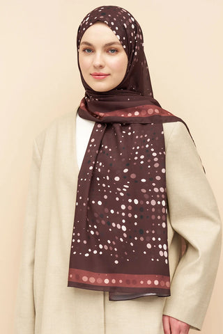 Polka Dots Desen İtalyan İpeği Şal - Kahverengi