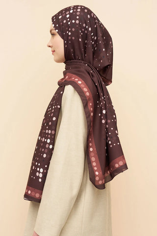 Polka Dots Desen İtalyan İpeği Şal - Kahverengi