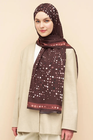 Polka Dots Desen İtalyan İpeği Şal - Kahverengi