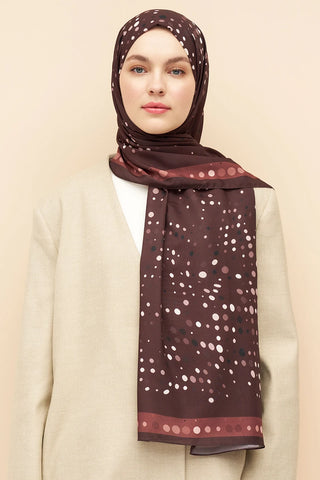 Polka Dots Desen İtalyan İpeği Şal - Kahverengi